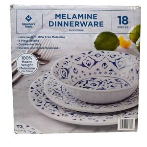Member's Mark Indochine 18-Piece Melamine Dinnerware Set Service for 6 White